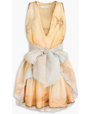 Zimmermann Layered Printed Linen And Silk-blend Mini Dress - White