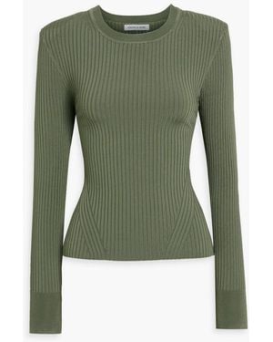 Veronica Beard Acara Ribbed-Knit Top - Green