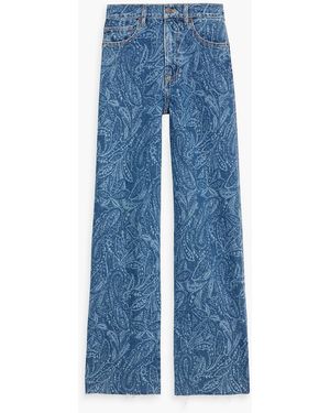 Veronica Beard Taylor Paisley-Print High-Rise Wide-Leg Jeans - Blue