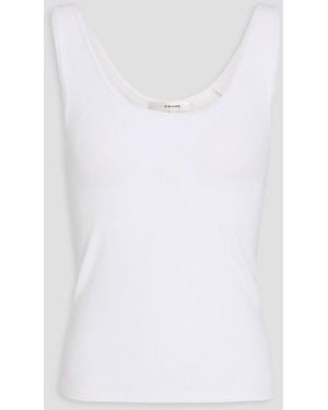 FRAME Mesh-Trimmed Ribbed Modal-Blend Jersey Tank - White