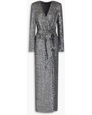 Badgley Mischka Sequined Stretch-tulle Gown - Gray
