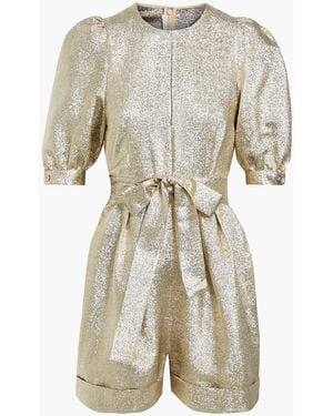 Stella McCartney Elisa Pleated Belted Lurex Playsuit - Natural