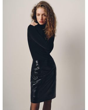 Reformation Veda Elle Leather Skirt Patent Croc - Blue