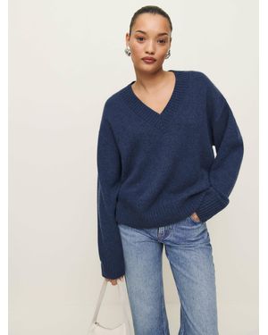 Reformation Jadey Cashmere Oversized V-Neck Jumper - Blue