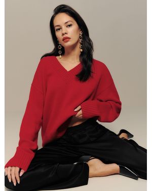 Reformation Jadey Cashmere Oversized V-Neck Jumper - Red