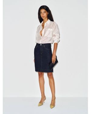 Reformation James Mid Rise Knee Length Skirt Denim - Blue