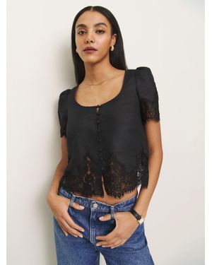 Reformation Josie Linen Top - Black