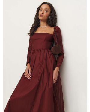 Reformation Square-Neck Long-Sleeve Midi Dress - Red