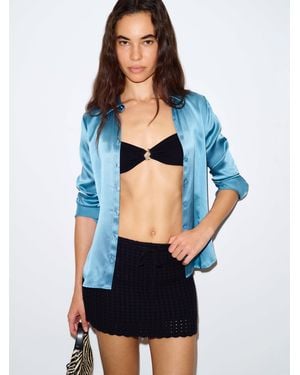 Reformation Fleurine Cotton Crochet Mini Skirt - Blue
