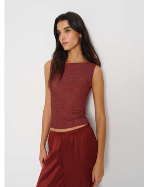 Reformation Dusk Knit Top Sparkle Rib - Red