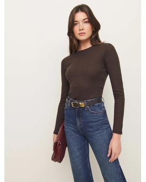 Reformation Davy Long Sleeve Crewneck T-Shirt - Blue