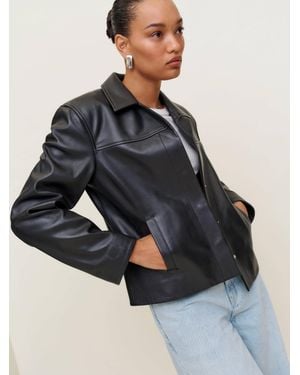 Reformation Veda Louisa Leather Jacket - Blue