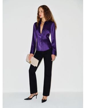 Reformation Raya Fitted Silk Shirt 10 - Purple