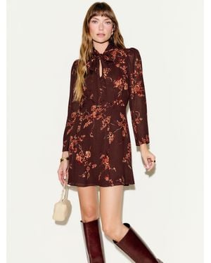 Reformation Long-Sleeve Mini Tie-Neck Dress - Red