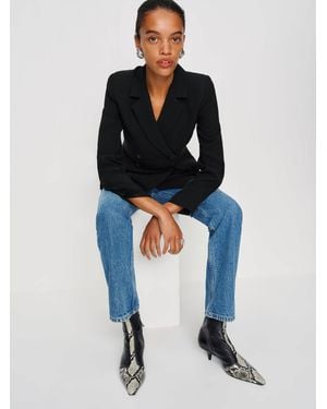 Reformation Robbie Ankle Boot Snake Stretch 6 - Black