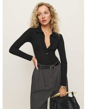 Reformation Ames Regenerative Merino Polo Bodysuit - Black