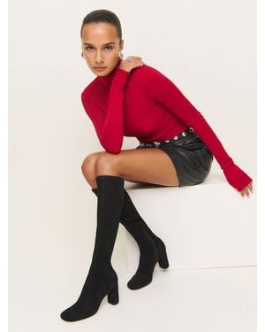 Reformation Belinda Knee High Boot Stretch Suede 6 - Red