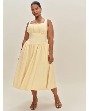 strapless blue linen dress Azulu Jagger Scalloped Strapless Linen Mini Dress