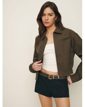 Reformation Kinsley Denim Cropped Bomber Jacket - Green