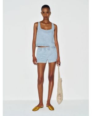 Reformation Theo Low Rise 2.5 Pull On Denim Shorts - Blue