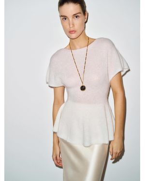 Reformation Anna Alpaca Peplum Sweater Top - White