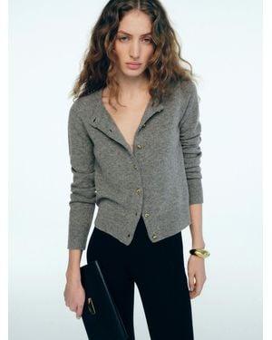 Reformation Hannah Crew Cardigan Mid Buttons Wool - Gray