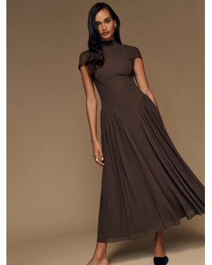 Reformation Maven Mock-Neck Chiffon Midi Dress - Brown