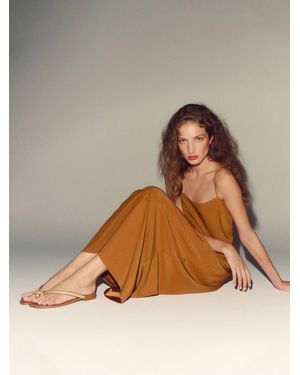 Reformation Sonoma Flat Sandal Raffia Rum Leather - Brown