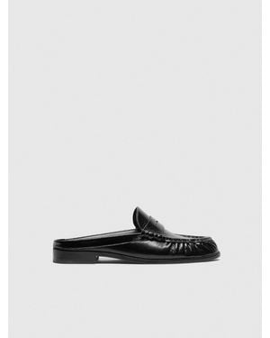 Reformation Francine Loafer Mule Crinkle Patent - Black