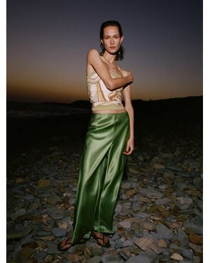 Reformation Gale Satin Mid Rise Bias Pant Jade - Green