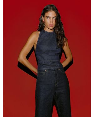 Reformation Alexie Denim Halter Top - Red