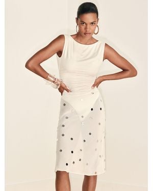 Reformation Layla Knee Length Skirt Embellished 8 - Natural