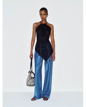 Reformation Gale Satin Mid Rise Bias Pant - Blue