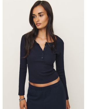 Reformation Jayden Long Sleeve Henley T-Shirt - Blue