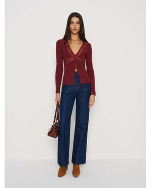 Reformation Sunnvia Lace Cashmere Cardigan - Red