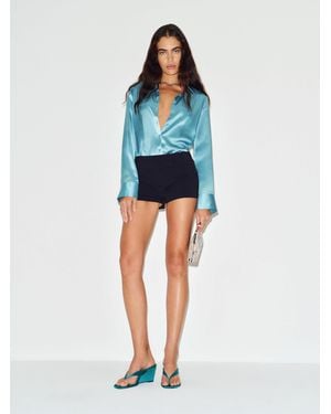 Reformation Raya Fitted Silk Shirt - Blue