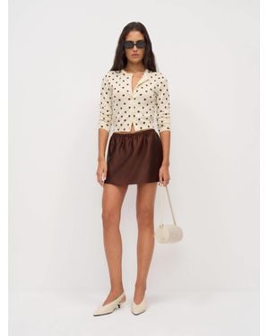 Reformation Bernadette Crew Cardigan Brownie Dot - Natural