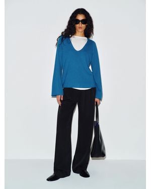 Reformation Eliza Scoop Neck Cashmere Jumper - Blue