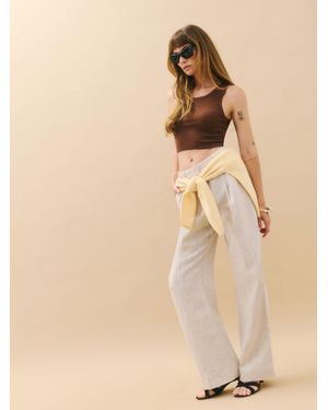 Reformation Alex Linen Mid Rise Cropped Pant - Natural