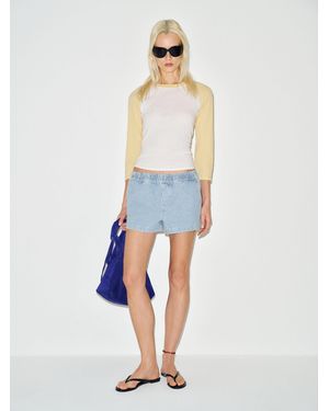 Reformation Theo Low Rise 2.5 Pull On Denim Shorts - Blue