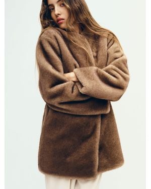 Reformation Devin Faux Fur Coat - Brown
