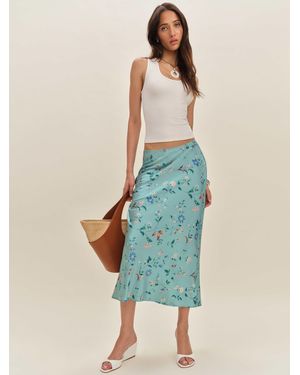 Reformation Layla Silk Skirt 2 - Blue