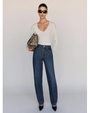 Reformation Gina High Rise Bow Leg Jeans Denim - Blue