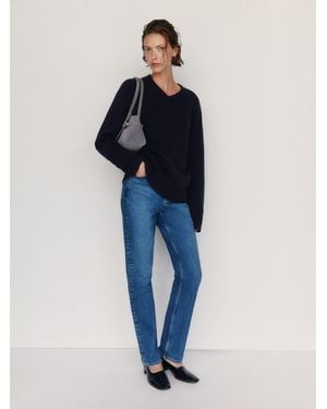 Reformation Sydney Regenerative Wool V-Neck Sweater - Blue