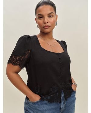 Reformation Josie Linen Top Es - Black