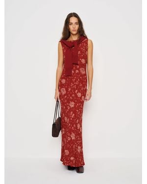 Reformation Prescott Floral-Print Chiffon Maxi Dress - Red