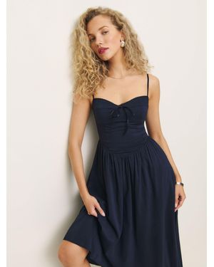 Reformation Sleeveless Sweetheart Neckline Pleated Dress - Blue