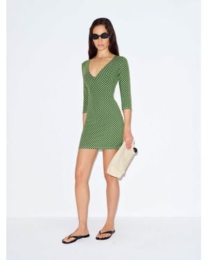 reformation green polka dot dress REFORMATION Size 0 Green White Viscose Abstract A-Line Dress – Sui Generis  Designer Consignment main image 0