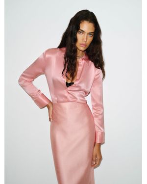 Reformation Raya Fitted Silk Shirt - Pink
