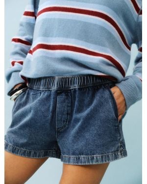 Reformation Theo Low Rise 2.5 Pull On Denim Shorts - Blue